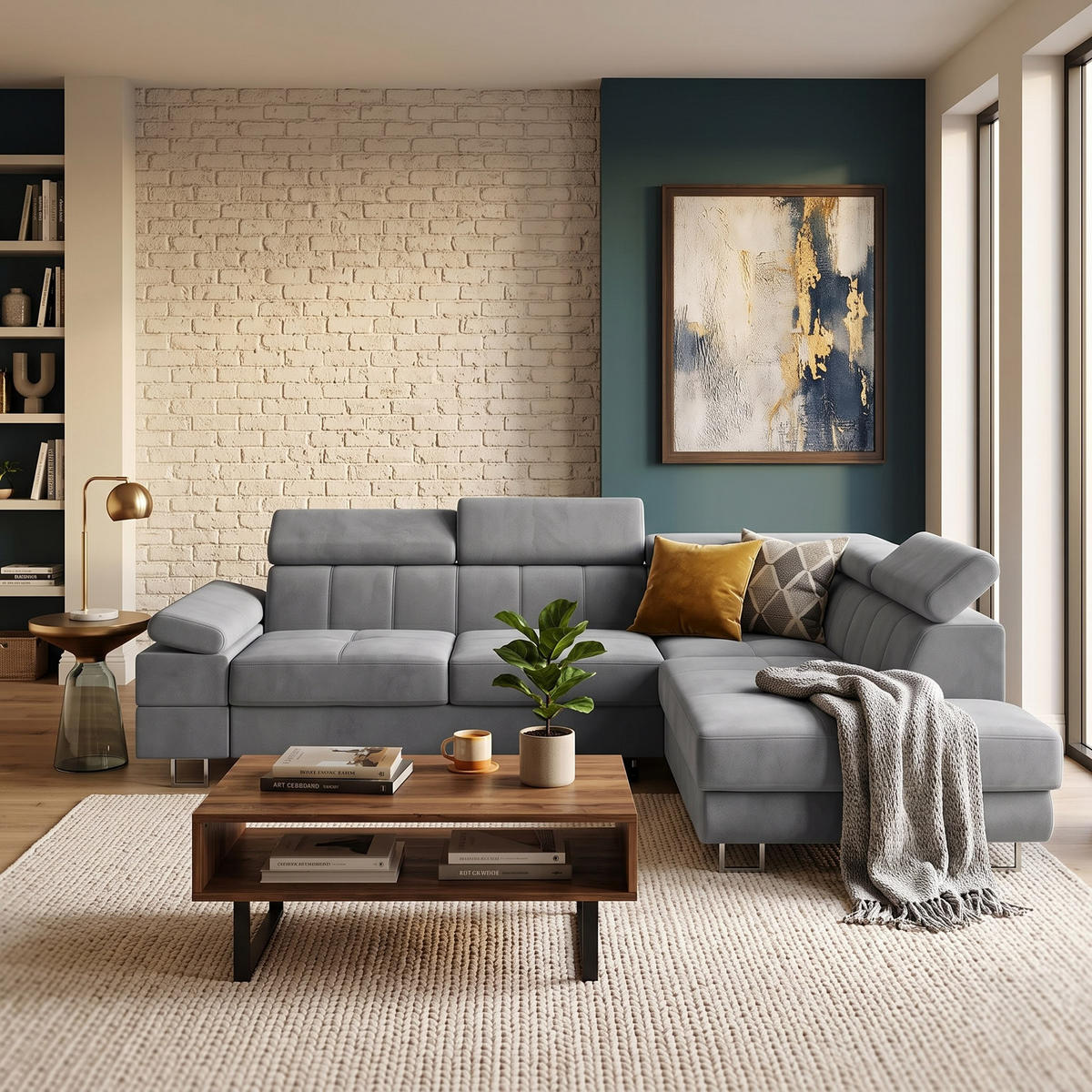 ECKSOFA CAROLINE Rechts Hellrosa Velours-Stoff mit Schlaffunktion und Bettkasten - Chromfarben/Pink, Textil (253/190cm) - Barchello