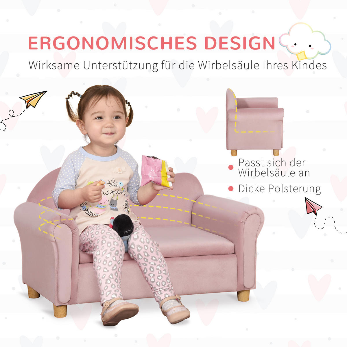 KINDERSOFA, Rosa, Polyester - Rosa, Kunststoff (41.5/48.5/84cm) - HOMCOM