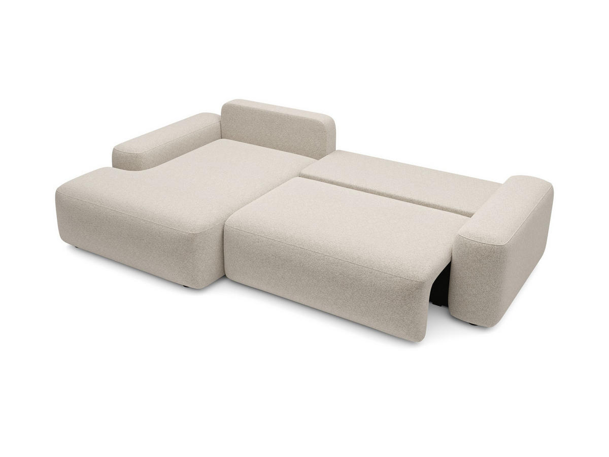 ECKSOFA RUOTA Creme Boucle-Stoff mit Schlaffunktion - Creme, Holz (264/162cm) - MASSENO