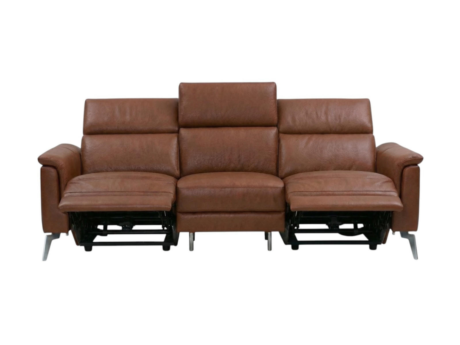 3-SITZER Sofa Borea Echtleder mit 2 x Relaxfunktion Cognacbraun - Cognac, Leder/Metall (220/102/98cm)