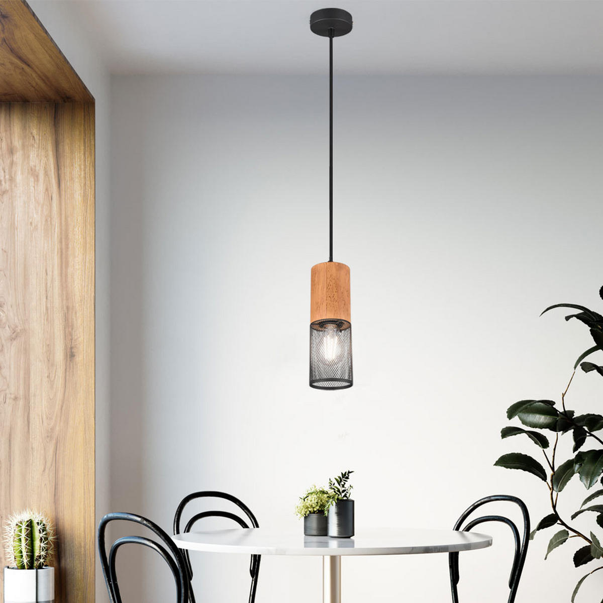 HÄNGELEUCHTE Holz Metall Schwarz-Matt Natur - Braun, Holz (10/10/150cm)