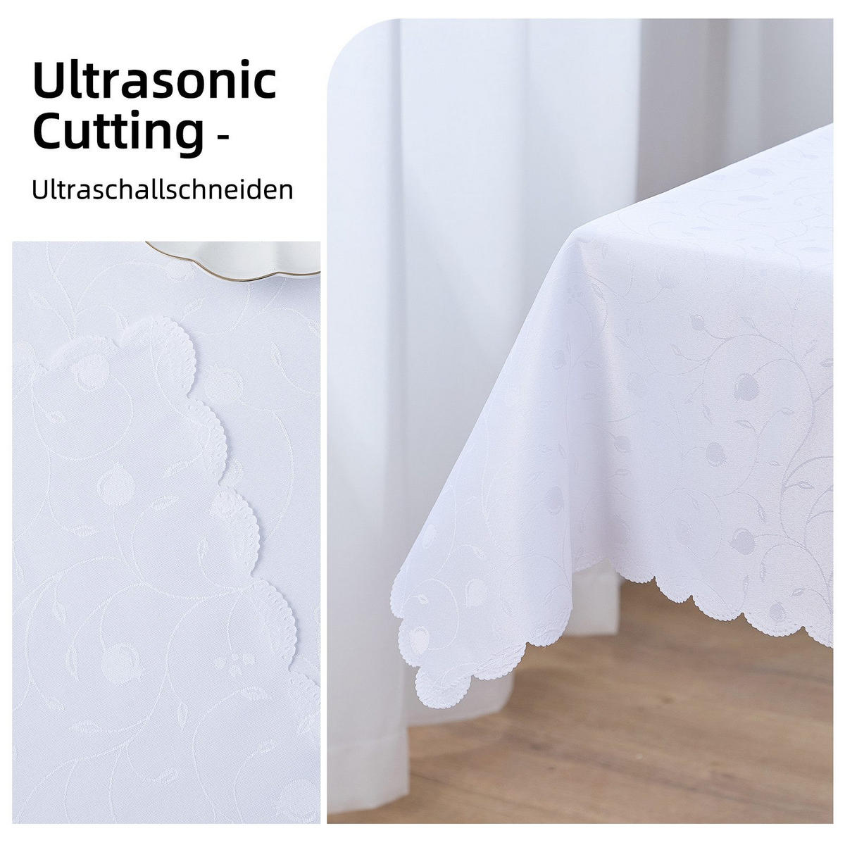 TISCHDECKE Weiß 130x160cm Blumenmuster, wasserabweisend & waschbar, elegante Esstischdecke - Weiß, Textil (130/160cm) - SHOPENTRA