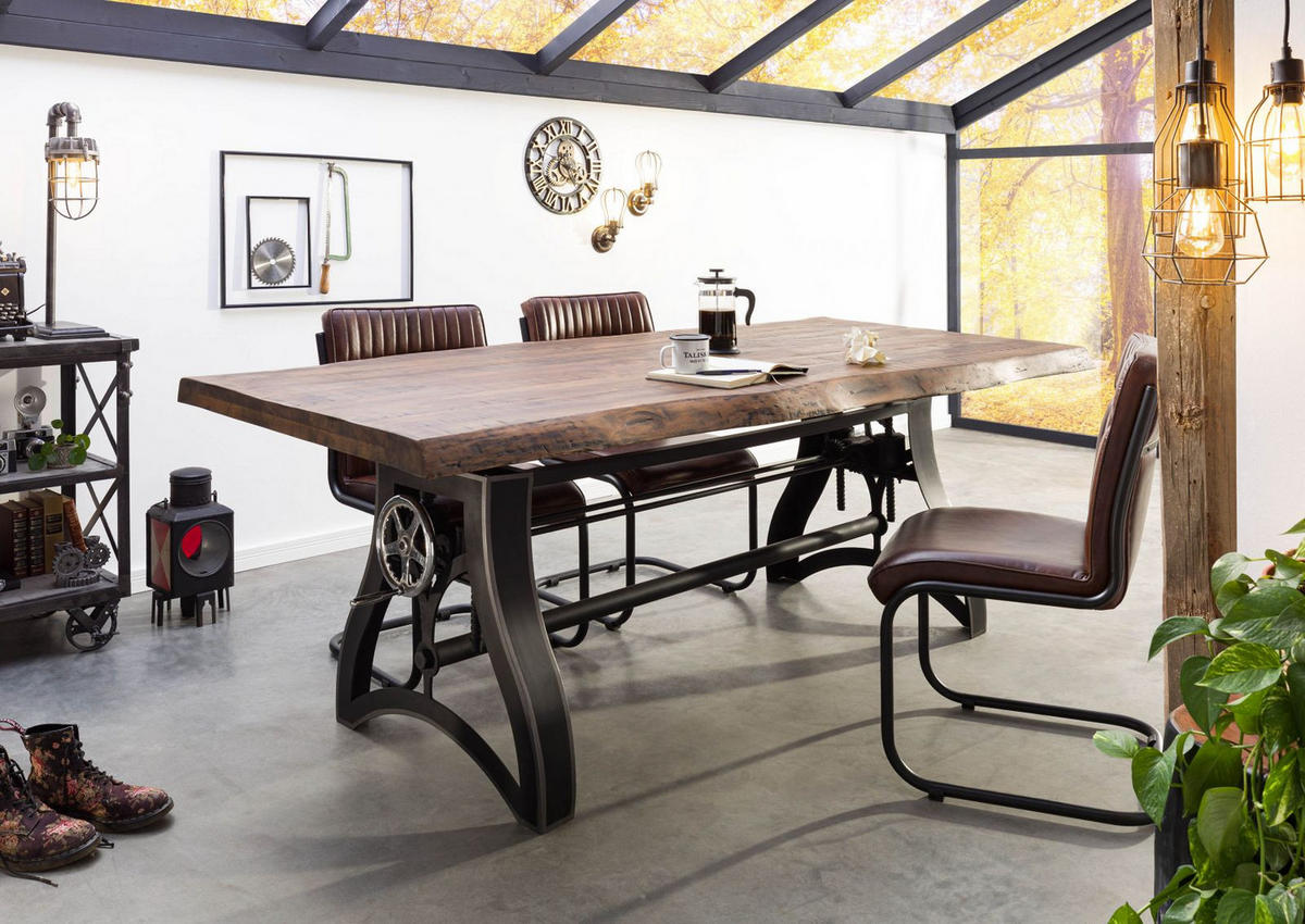 ESSTISCH Mango 220x100x67-91 höhenverstellbar natur geölt Manchester #203 - Braun, Holz (100/220/91cm) - Massivmoebel24