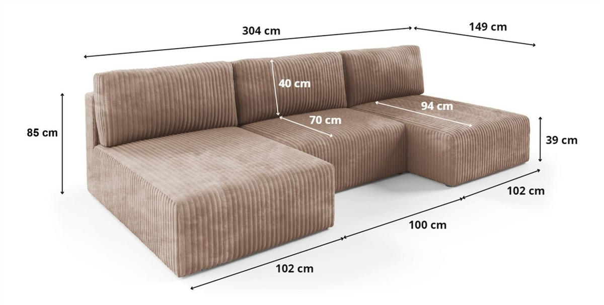 WOHNLANDSCHAFT Natalia - Grün, Holzwerkstoff/Textil (304/85/149cm) - Fun Möbel