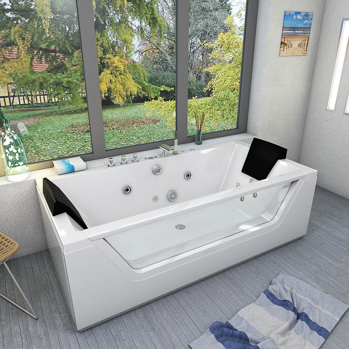WHIRLPOOL Pool Badewanne Wanne W83R-TH-B - Weiß, Glas/Kunststoff (90/55/180cm) - AcquaVapore by Sandra Jentho