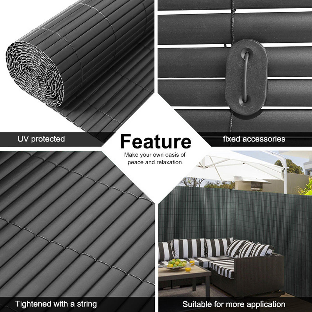 SICHTSCHUTZZAUN aus PVC in Dunkelgrau aufrollbar flexibles Roll-up Design für Garten & Haustierschutz 300x120cm - Dunkelgrau, Kunststoff (120cm) - Livingandhome