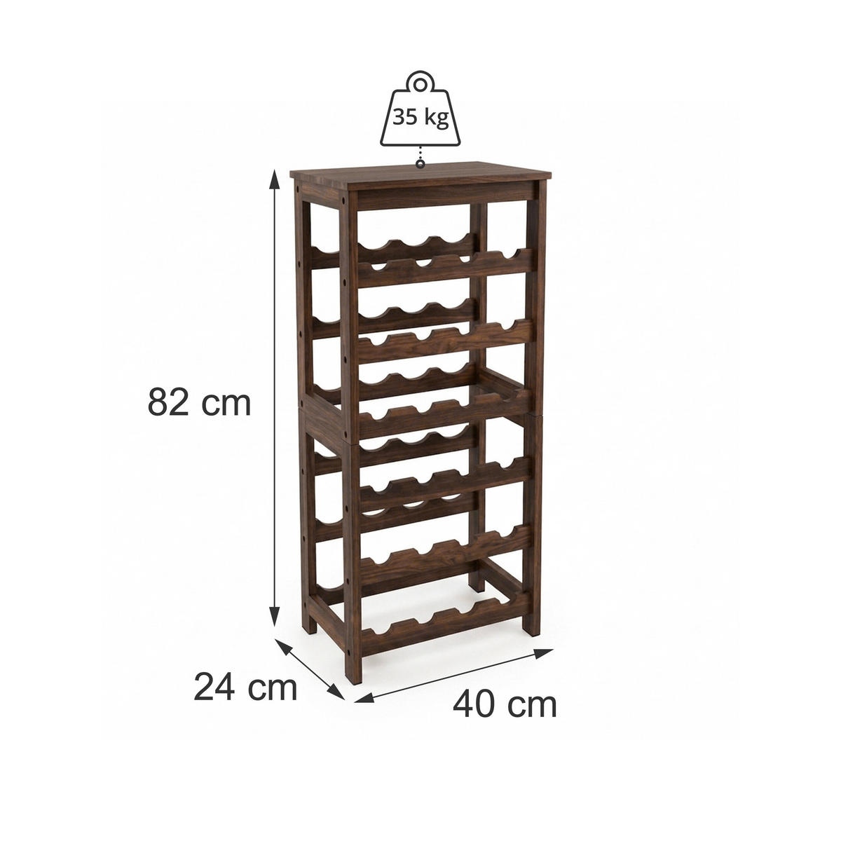 SUPORT Maro închis lemn de nuc pentru 24 sticle - maro, lemn (40/82/24cm) - Relaxdays