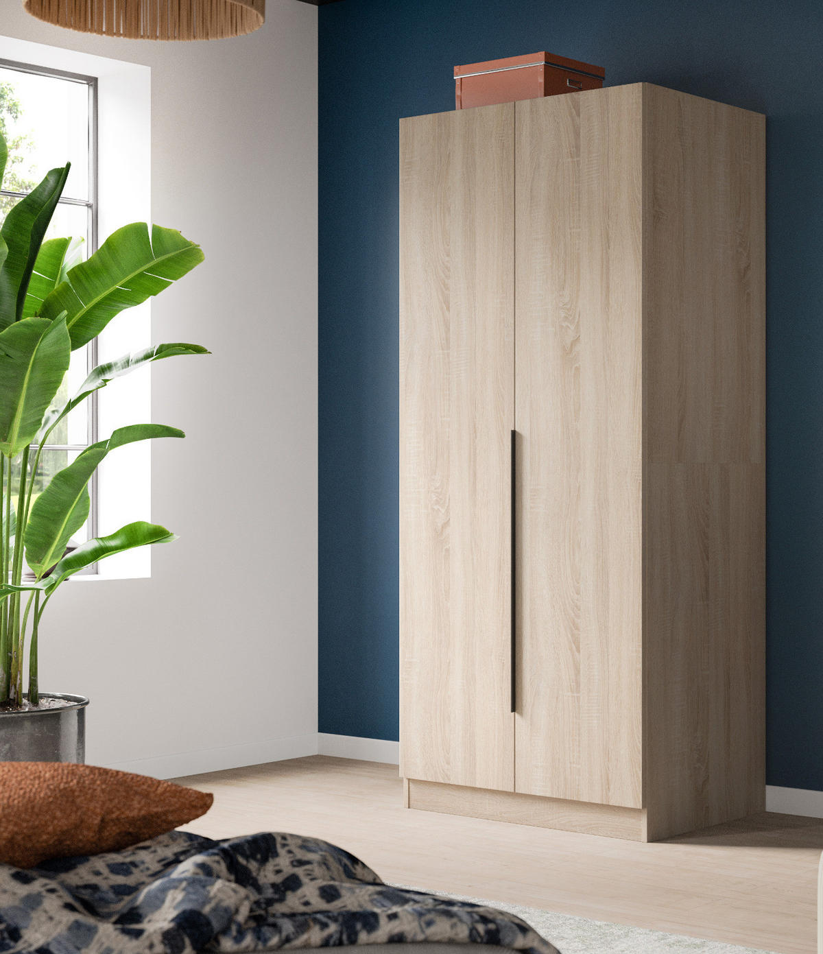 KLEIDERSCHRANK Eiche Sonoma 2-türig 80 x 181 cm, Drehtürenschrank mit Kleiderstange - Eichefarben/Schwarz, Holzwerkstoff/Kunststoff (80/181/52cm) - Inn.Furn