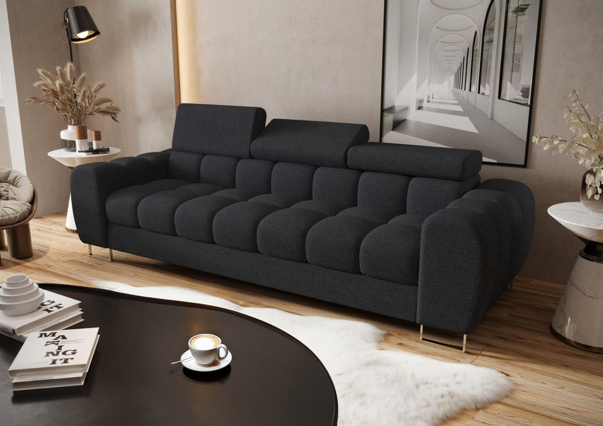 SOFA 3-sitzer Bastien In Stoff Aragon - Schwarz, Holzwerkstoff/Textil (265/95/97cm) - Fun Möbel