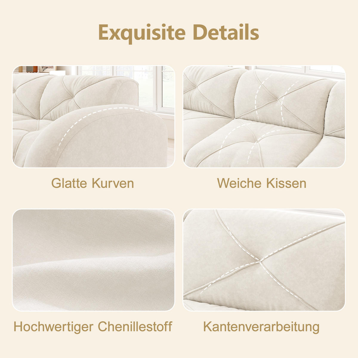 2-SITZER SOFA chenille modular & montagefrei - Weiß, Textil (204/76/95cm) - Urban Meuble
