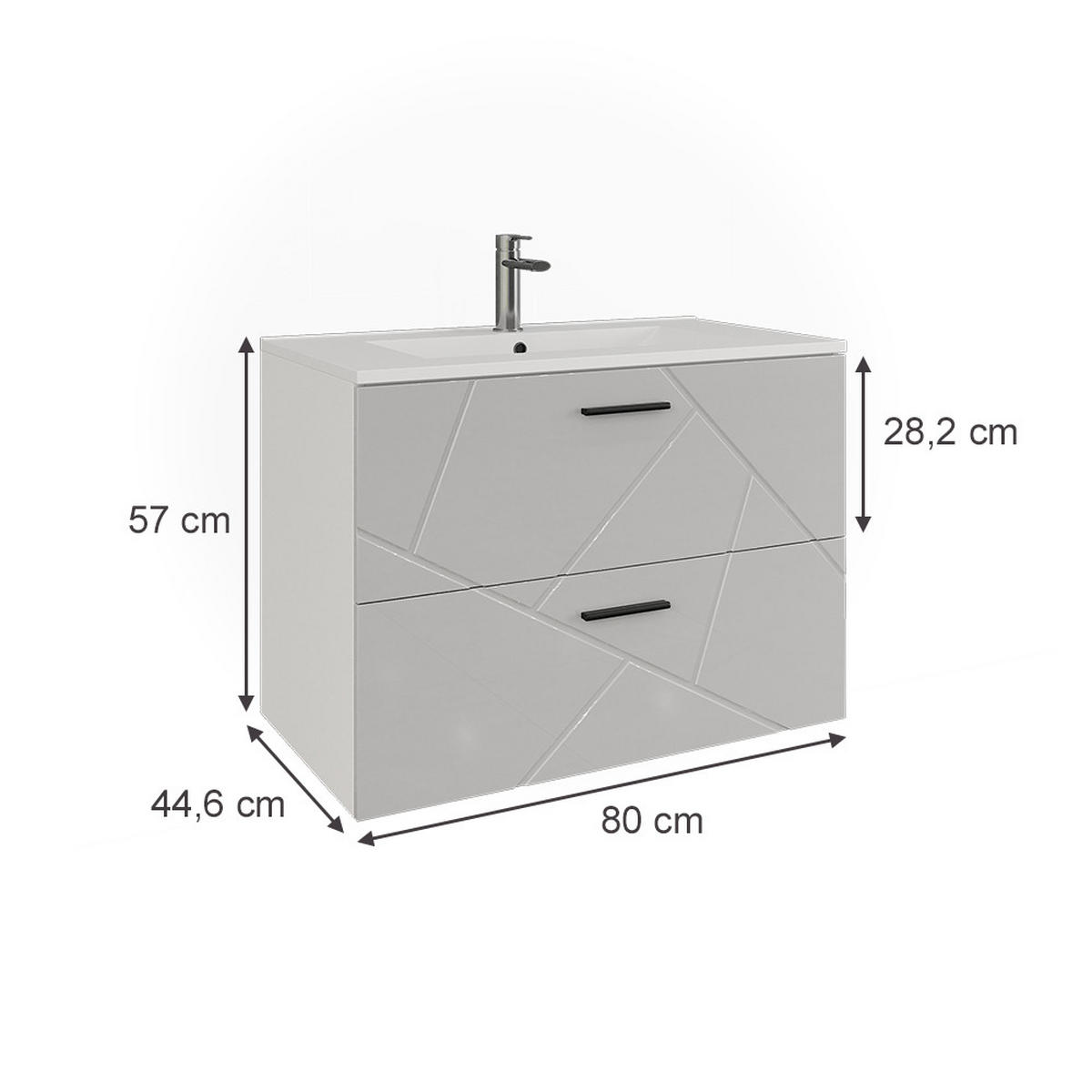 WASCHBECKENUNTERSCHRANK Irma Weiß/Weiß Hochglanz 80 x 57 cm mit 2 Schubladen - Weiß Hochglanz, Holzwerkstoff (80/57/44.6cm) - Vicco