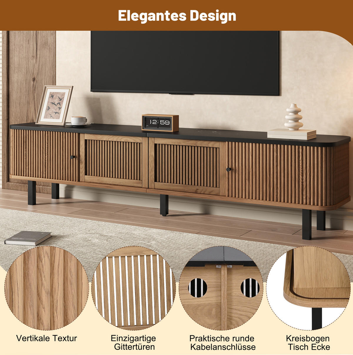 TV ormarić 190/35/45 cm boja hrasta od MDF-a i iverice s kliznim i rešetkastim vratima - smeđa, drvni materijal (190/45/35cm) - OKWISH