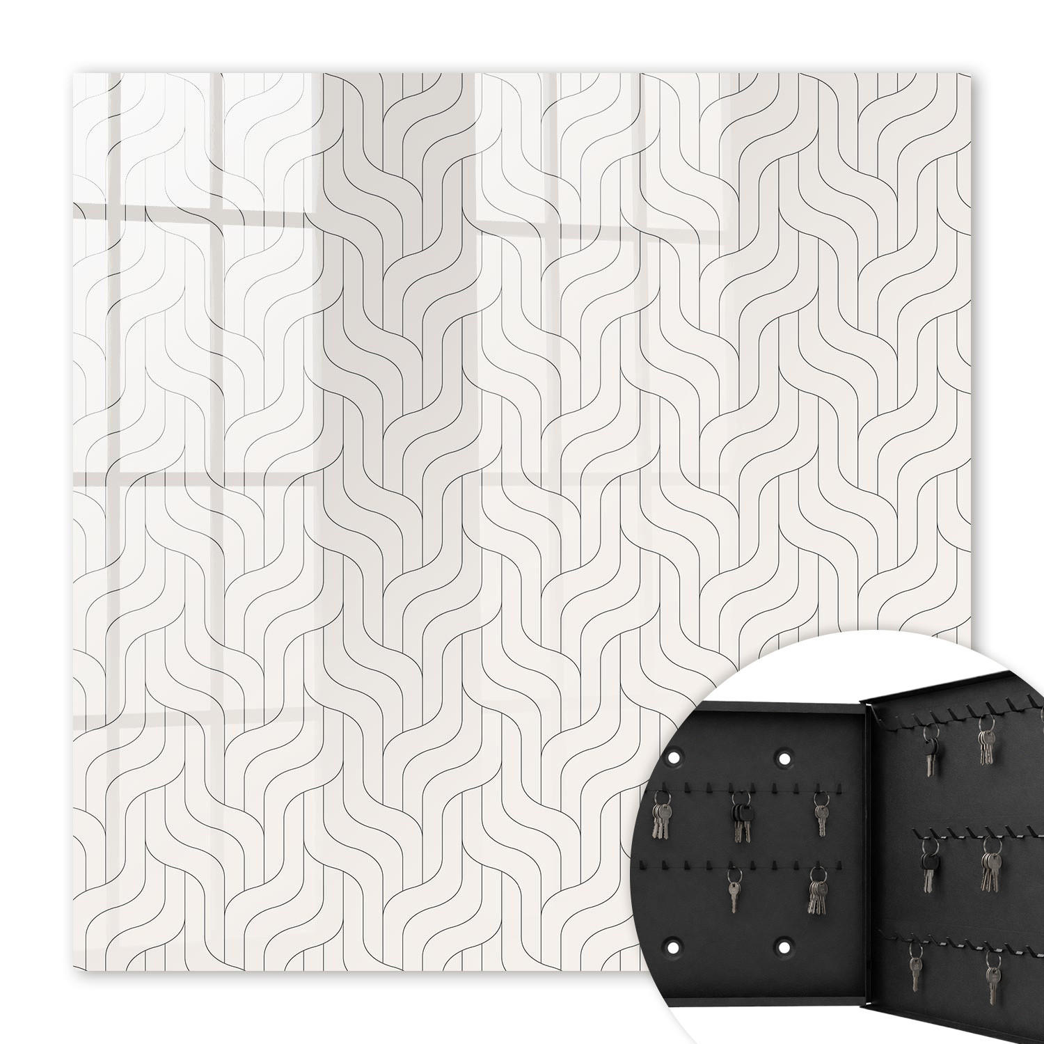 SCHLÜSSELBOX Schwarz 30x30 cm- Türöffnung nach rechts - Geometrisches Muster - Beige, Metall (30/30/5cm) - TULUP