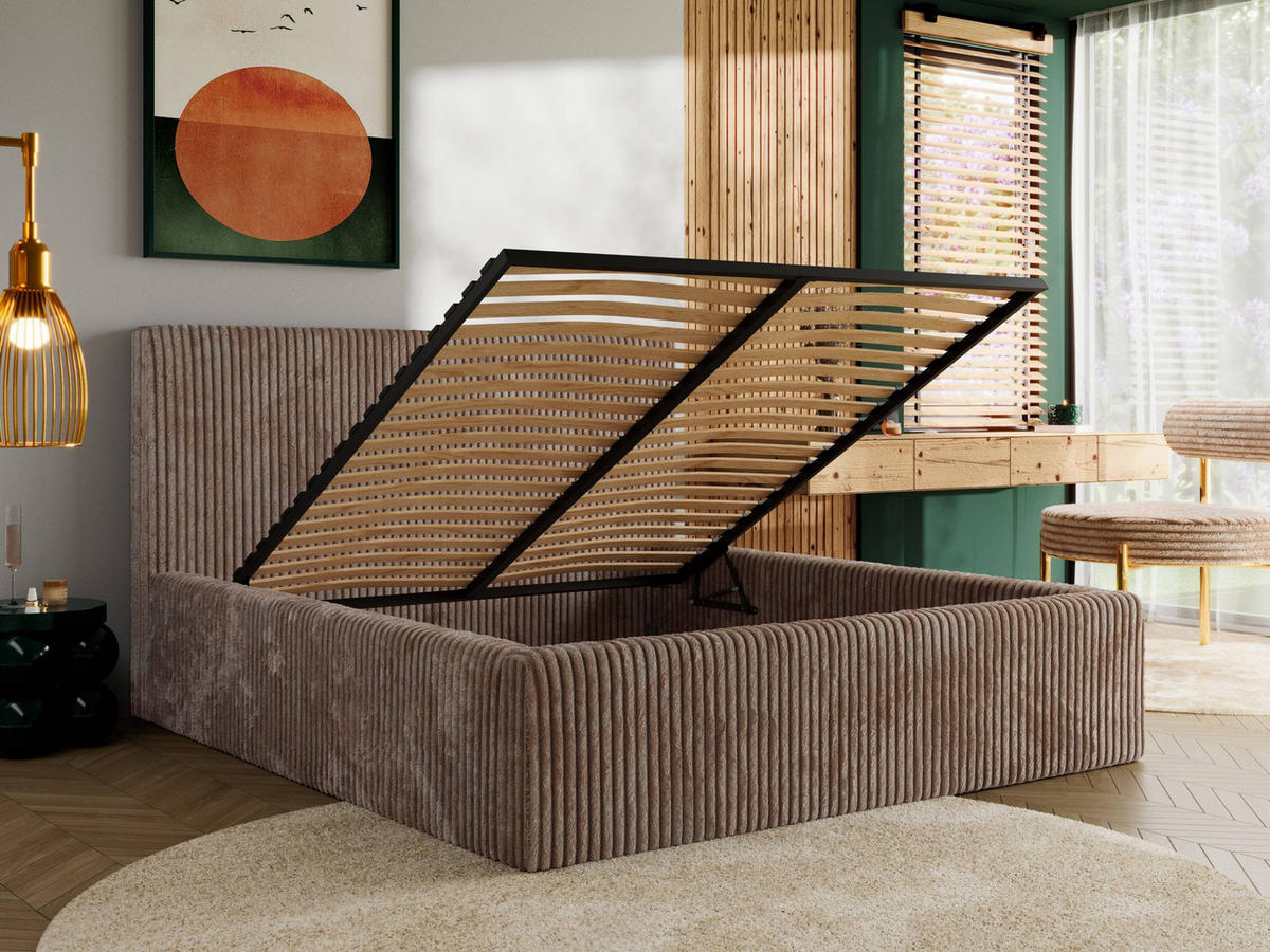 POLSTERBETT TILIANO CLASSIC 180/200 - Braun Cord - Pocket-Matratze - Braun, Textil (180/200cm) - MKS