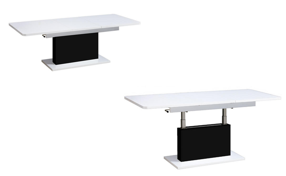 COUCHTISCH rechteckig Weiß Hochglanz - Schwarz matt 126/70/58 cm - Weiß Hochglanz/Schwarz, Holzwerkstoff (70/126/57cm) - designimpex