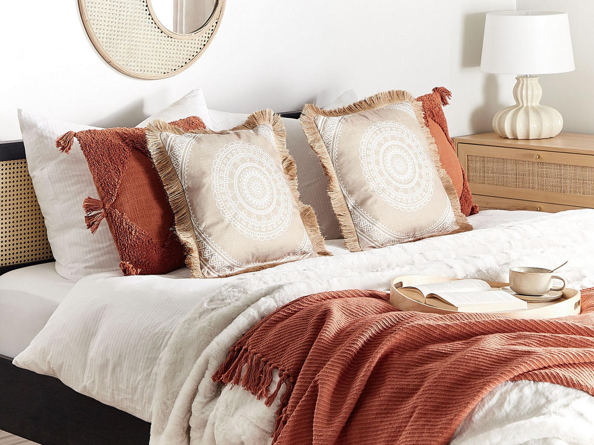 DEKOKISSEN 2er-Set Sandbeige 45/7 cm Geranium - Beige, Textil (45/7cm) - Beliani