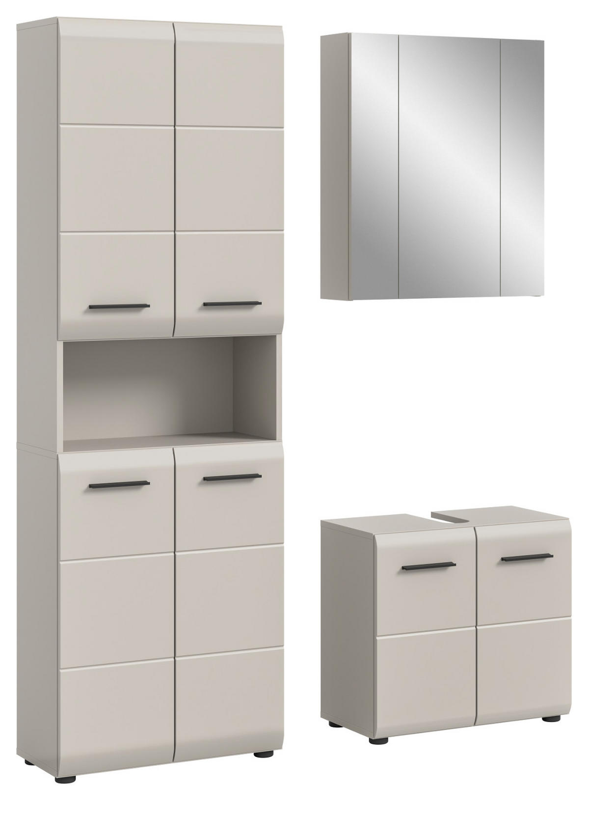 BADMÖBEL-SET Kaschmir 3-teilig 135 cm, Komplettset mit viel Stauraum - Kaschmir/Schwarz, Glas/Holzwerkstoff (135/185/30cm) - Inn.Furn
