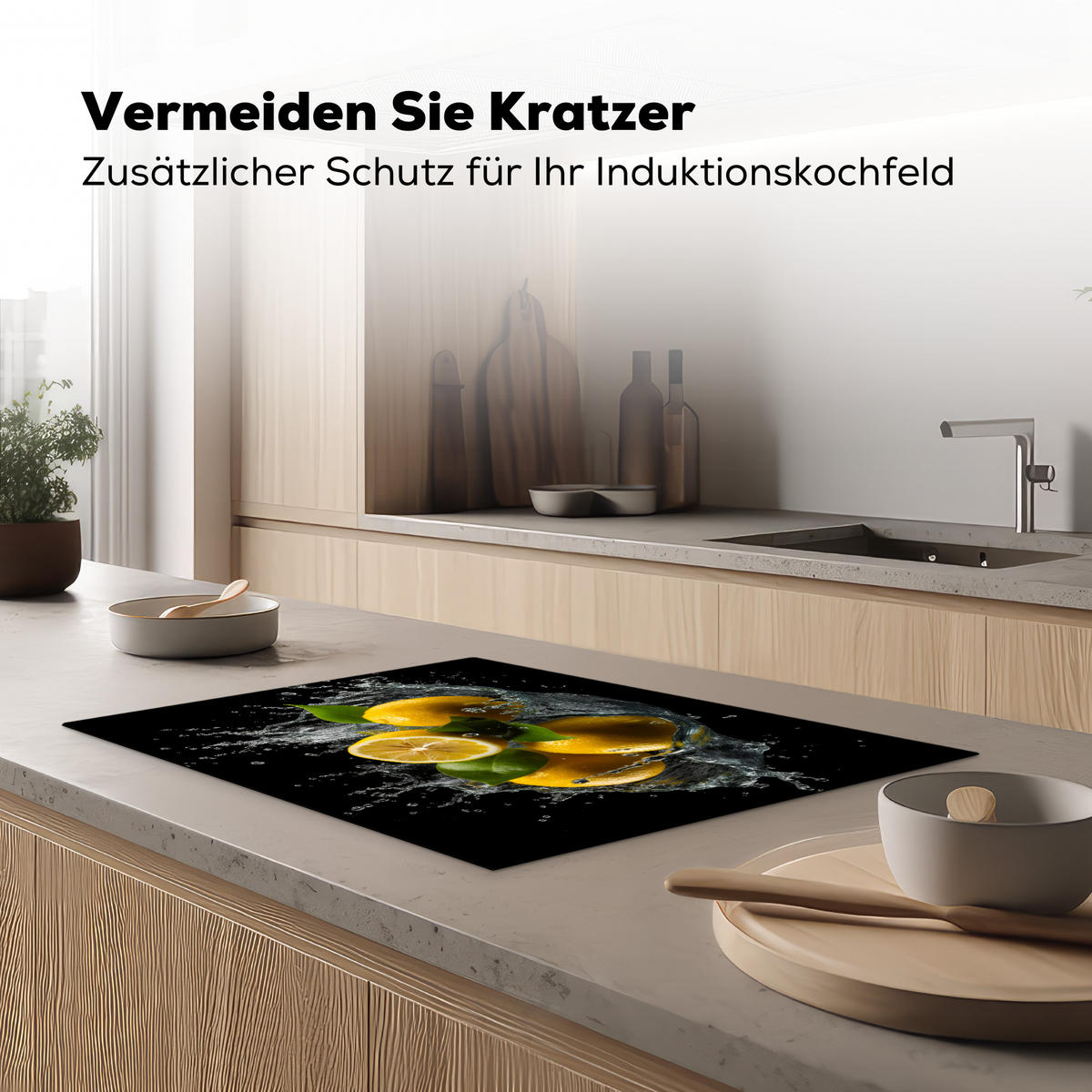 HERDABDECKPLATTE Zitrone - Obst - Gelb - Schwarz 75x52 cm - Gelb, Kunststoff (75/0.2/52cm) - MuchoWow