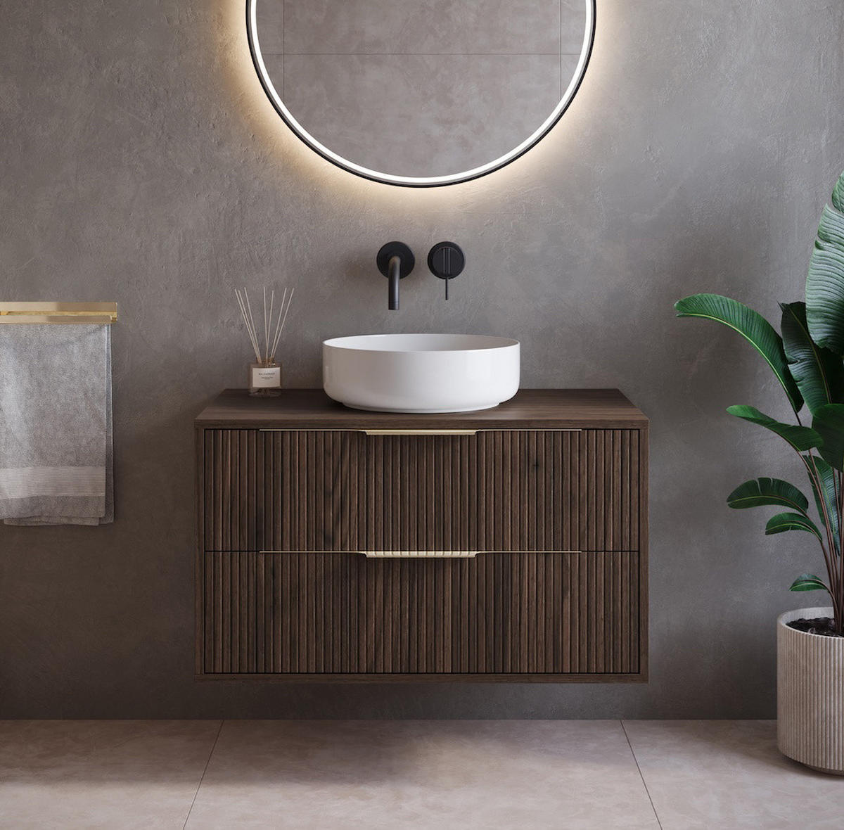 WASCHBECKENUNTERSCHRANK Rimini 2 Schubladen Walnuss Braun - 80 x 46 x 46 cm - Walnussfarben/Braun, Holz (80/46/46cm) - Badplaats