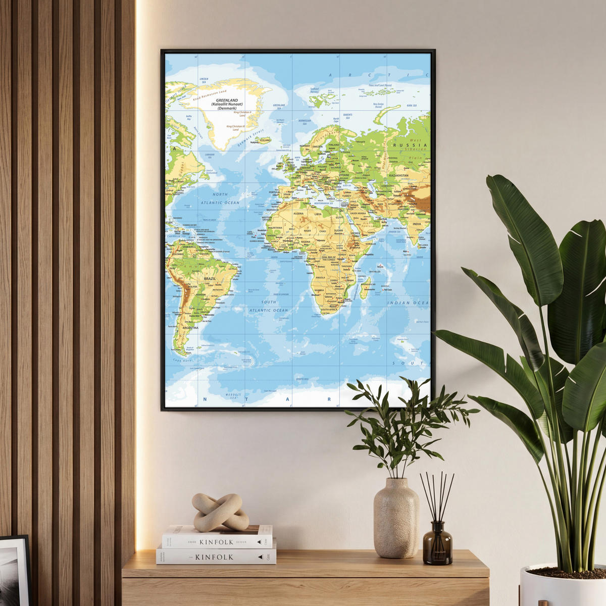 LEINWAND Bilder mit Rahmen - Weltkarte - Statistisch - Blau - Erde - Bildung - 70x100 - Blau, Textil (70/100cm) - MuchoWow