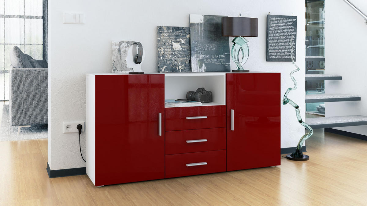 SIDEBOARD Skadu Front in Bordeaux Hochglanz - Bordeaux, Holzwerkstoff (138.5/71.5/35cm) - Vladon
