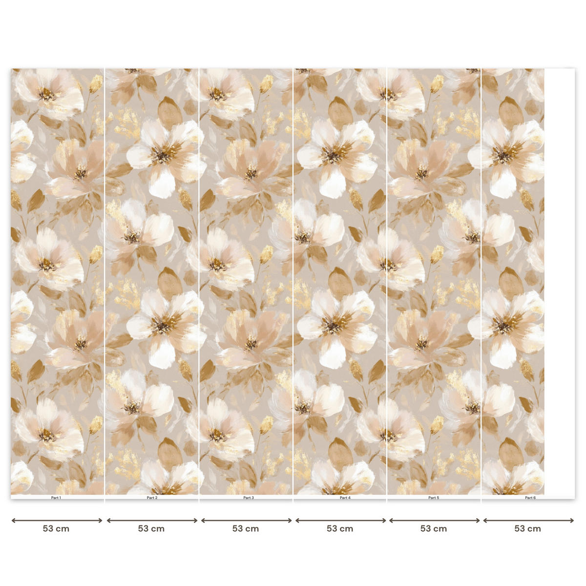 TAPETE - Blumen - künstlerisch - Gold - 300x240 cm - Beige, Papier (300/240cm) - OnlyWow