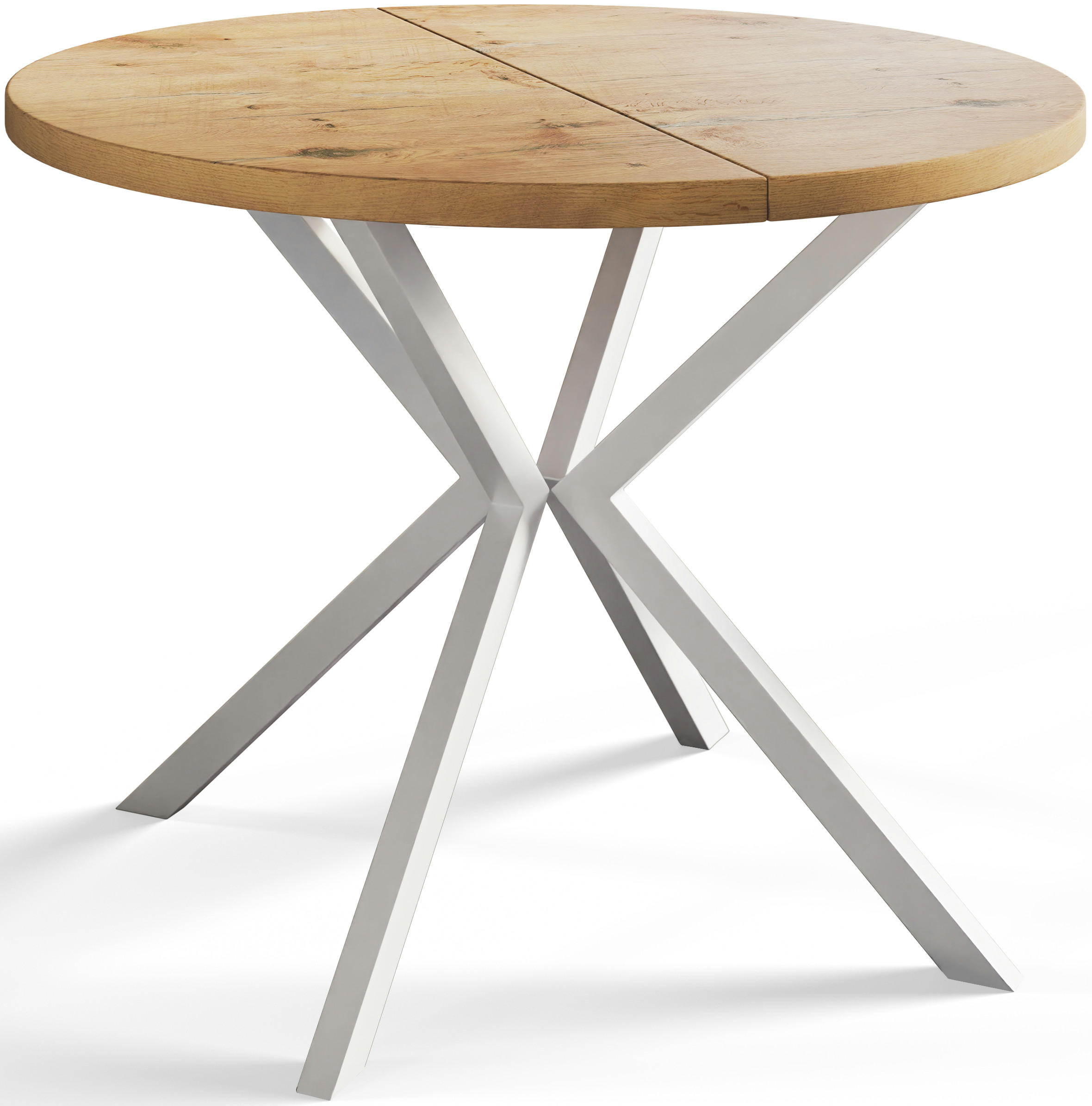 ESSZIMMERTISCH LOFT LITEN, ausziehbarer Tisch 90 cm/170 cm, Farbe: Hellbraun, mit Metallbeinen in Farbe Weiß - Beige/Weiß, Holzwerkstoff (90/90/76cm) - Alpi-Möbel