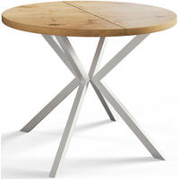 ESSZIMMERTISCH LOFT LITEN, ausziehbarer Tisch 120 cm/200 cm, Farbe: Hellbraun, mit Metallbeinen in Farbe Weiß - Beige/Weiß, Holzwerkstoff (120/120/76cm) - Alpi-Möbel