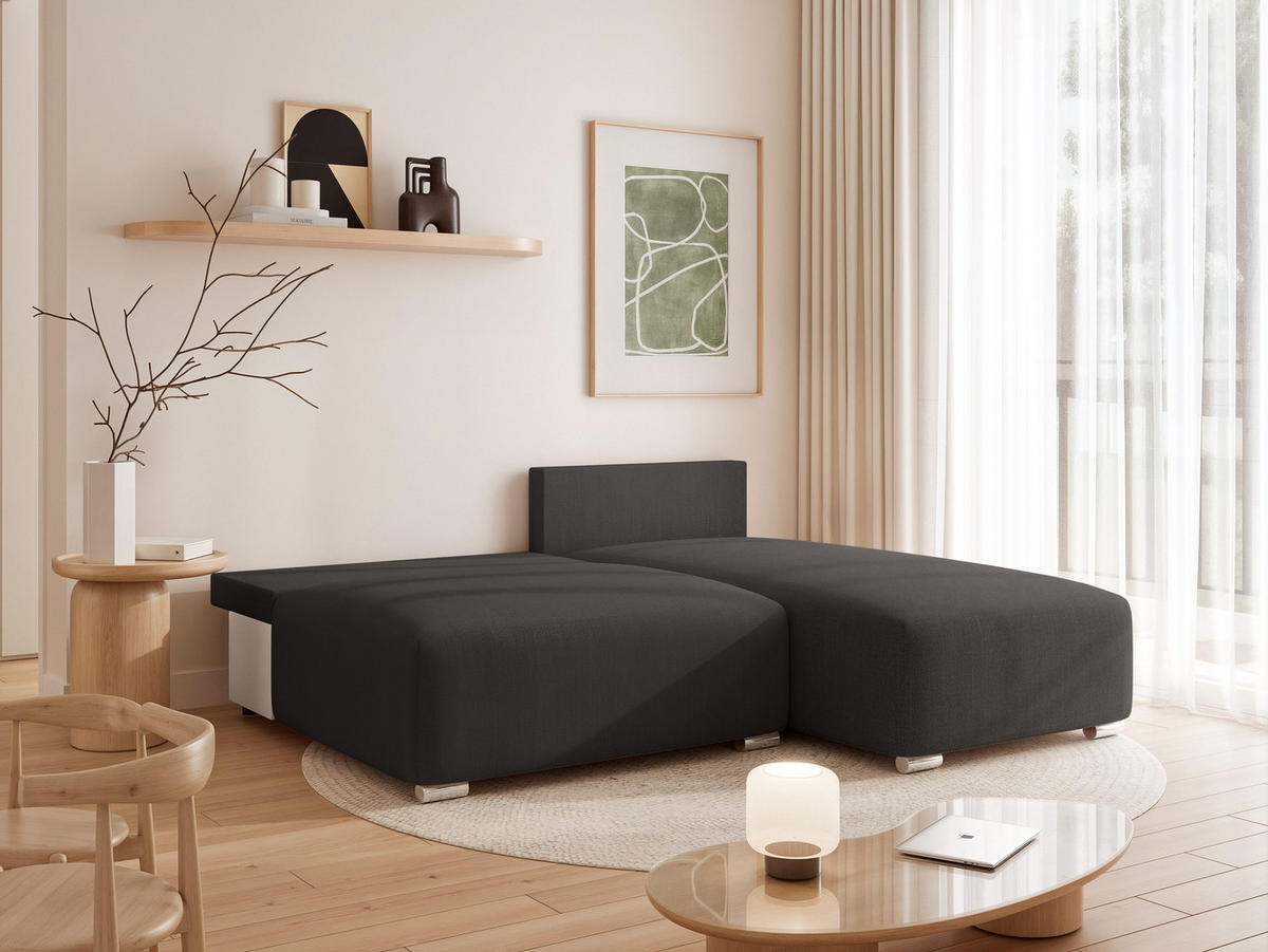 ECKSOFA ELVO mit Schlaffunktion und Bettkasten Anthrazit - Anthrazit, Holzwerkstoff/Kunststoff (208/190cm) - Idohome