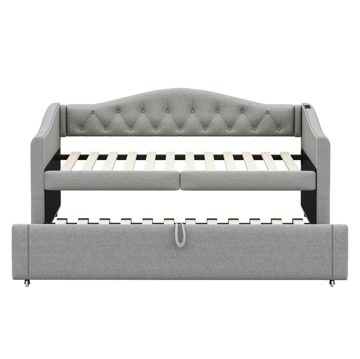 POLSTERBETT 90/200 cm als Schlafsofa mit USB-Anschluss und Lattenrost, Grau - Grau, Textil (90/200cm) - Redom