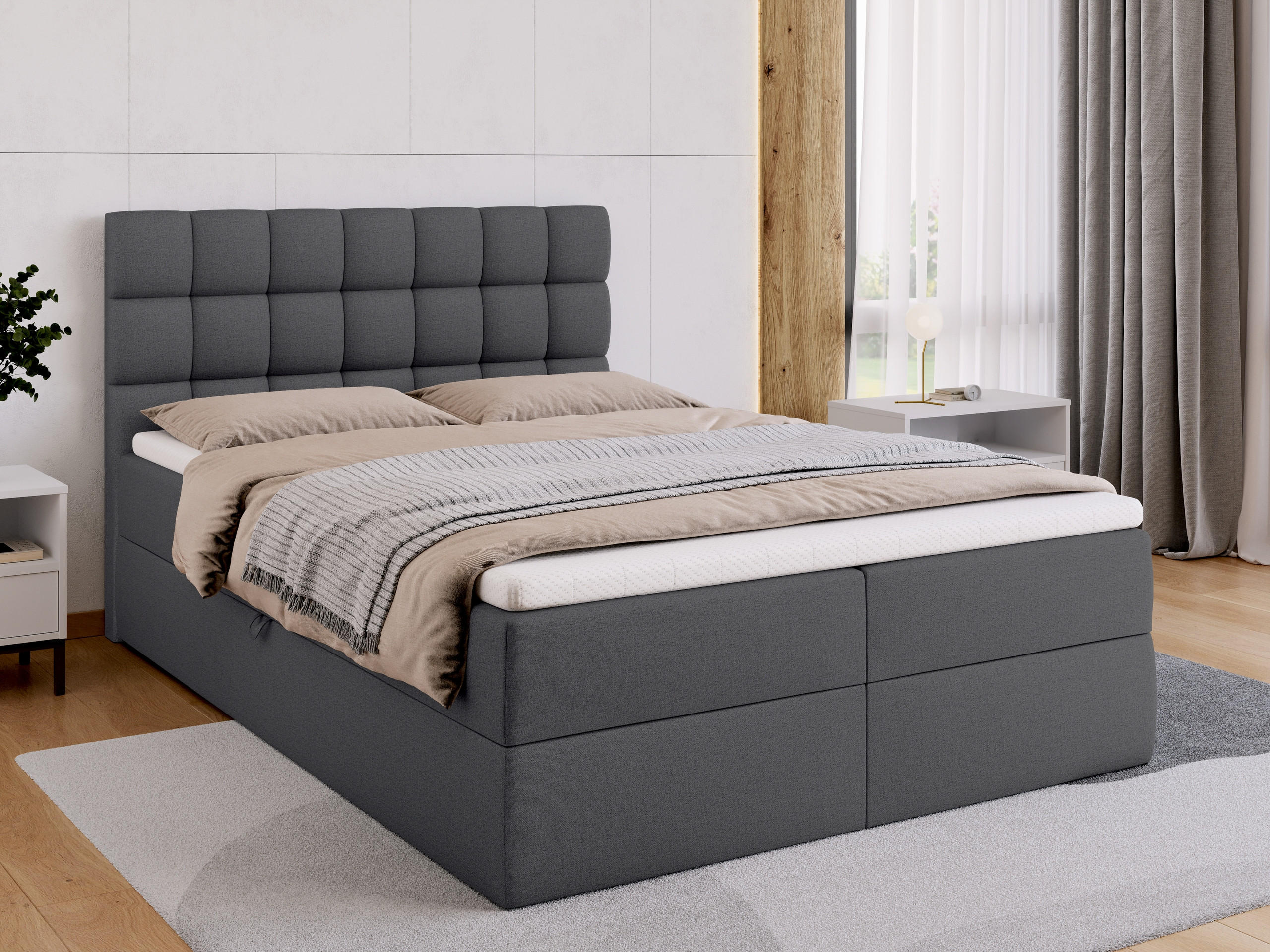 BOXBETT Dakota mit Topper 140/200 Dunkelgrau - Dunkelgrau, Textil (140/200cm) - Bromarkt