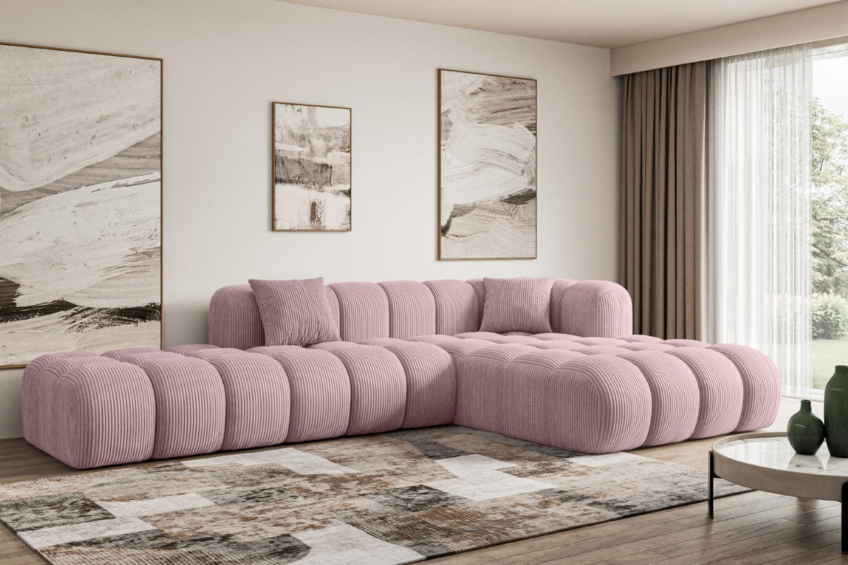 ECKSOFA Ottomane Rechts OLEA-L2 - 289x176x71 cm Rosa Cord - Schwarz/Rosa, Holzwerkstoff/Kunststoff (289/176cm) - ALTDECOR