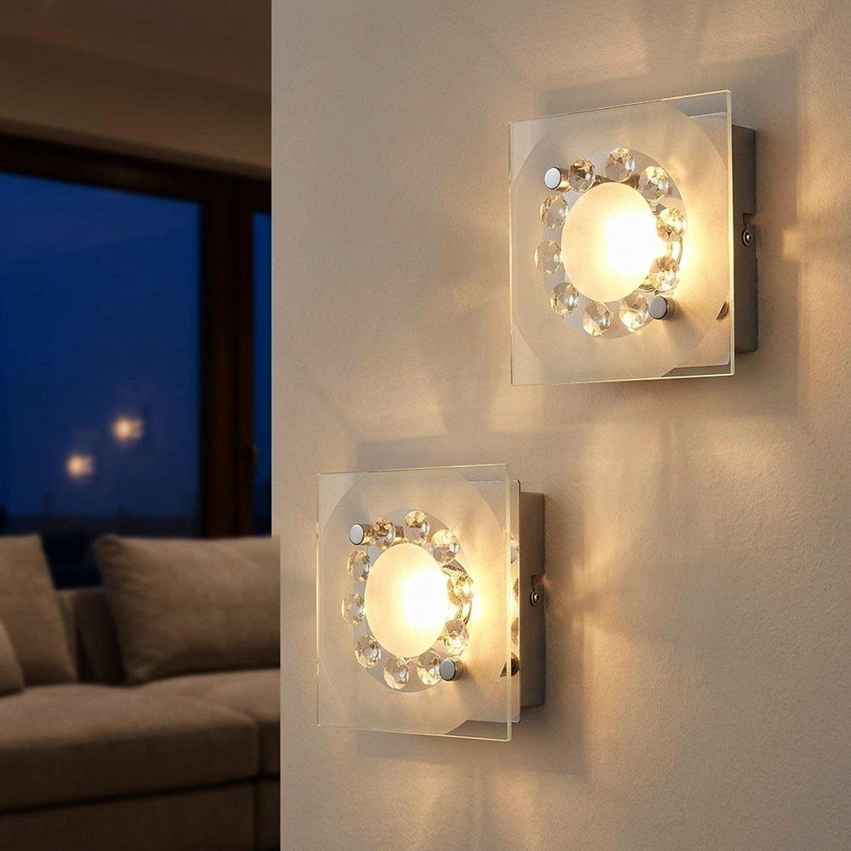 LED WANDLEUCHTE Metall Kristalloptik Silber 2er Set - Silberfarben, Glas (12/9.5/12cm) - Globo Lighting