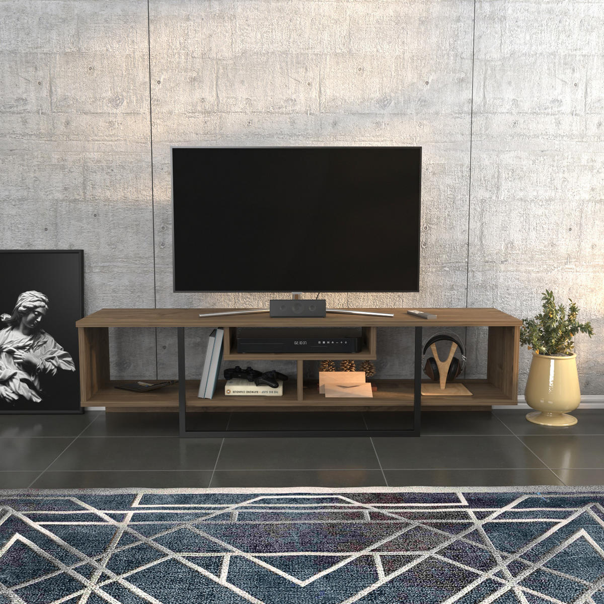 TV-ELEMENT Asal Walnuss Schwarz - Walnussfarben/Schwarz, Holzwerkstoff (149.4/40/35.2cm) - Decorotika