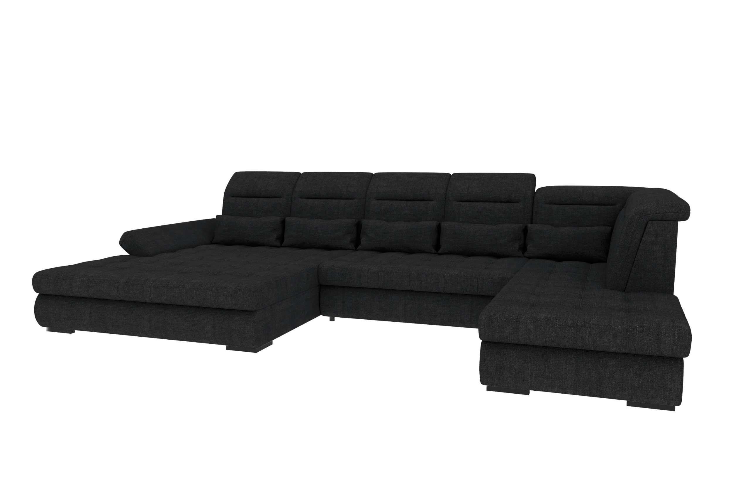 WOHNLANDSCHAFT Toscana Strukturstoff inkl. Schlaffunktion - Schwarz, Textil (208/87/358cm) - 99rooms