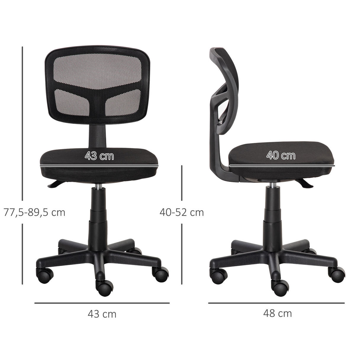 BÜROSTUHL Ergonomischer Schreibtischstuhl, Höhenverstellbarer Drehstuhl, Platzsparend Schwarz - Schwarz, Textil (48/89.5/43cm)