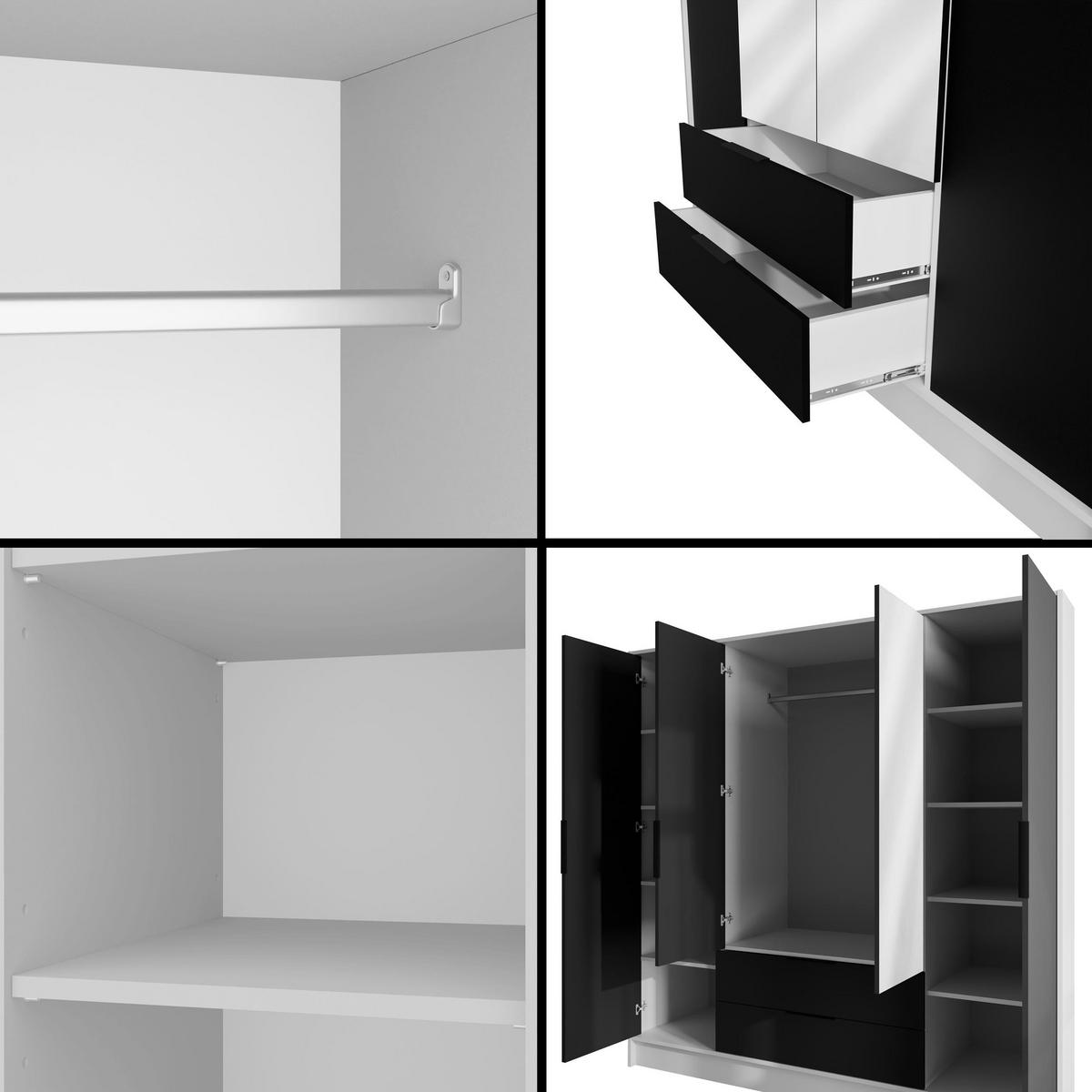 KLEIDERSCHRANK mit Spiegel und Flügeltüren KOLIN 200x200cm Weiß / Schwarz - Schwarz/Weiß, Holzwerkstoff (200/200/51cm) - ALTDECOR
