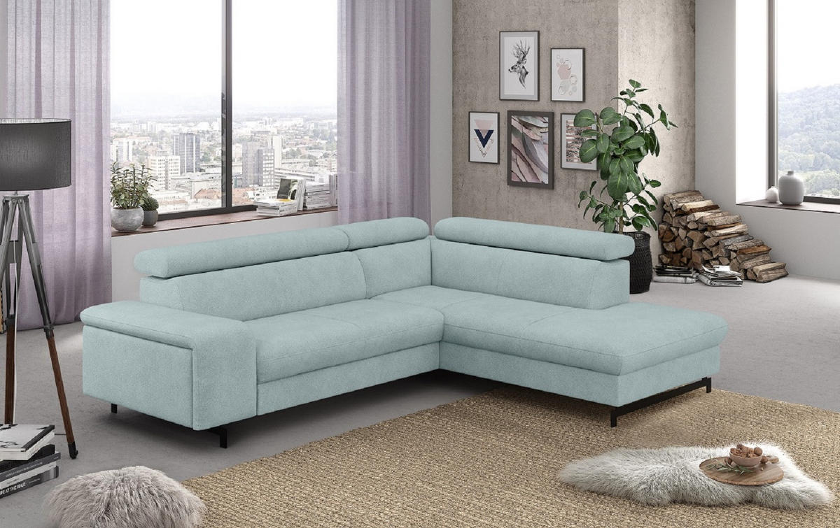 ECKSOFA mit Schlaffunktion und Bettkasten - Türkis/Schwarz, Kunststoff/Textil (215/262cm) - Cotta