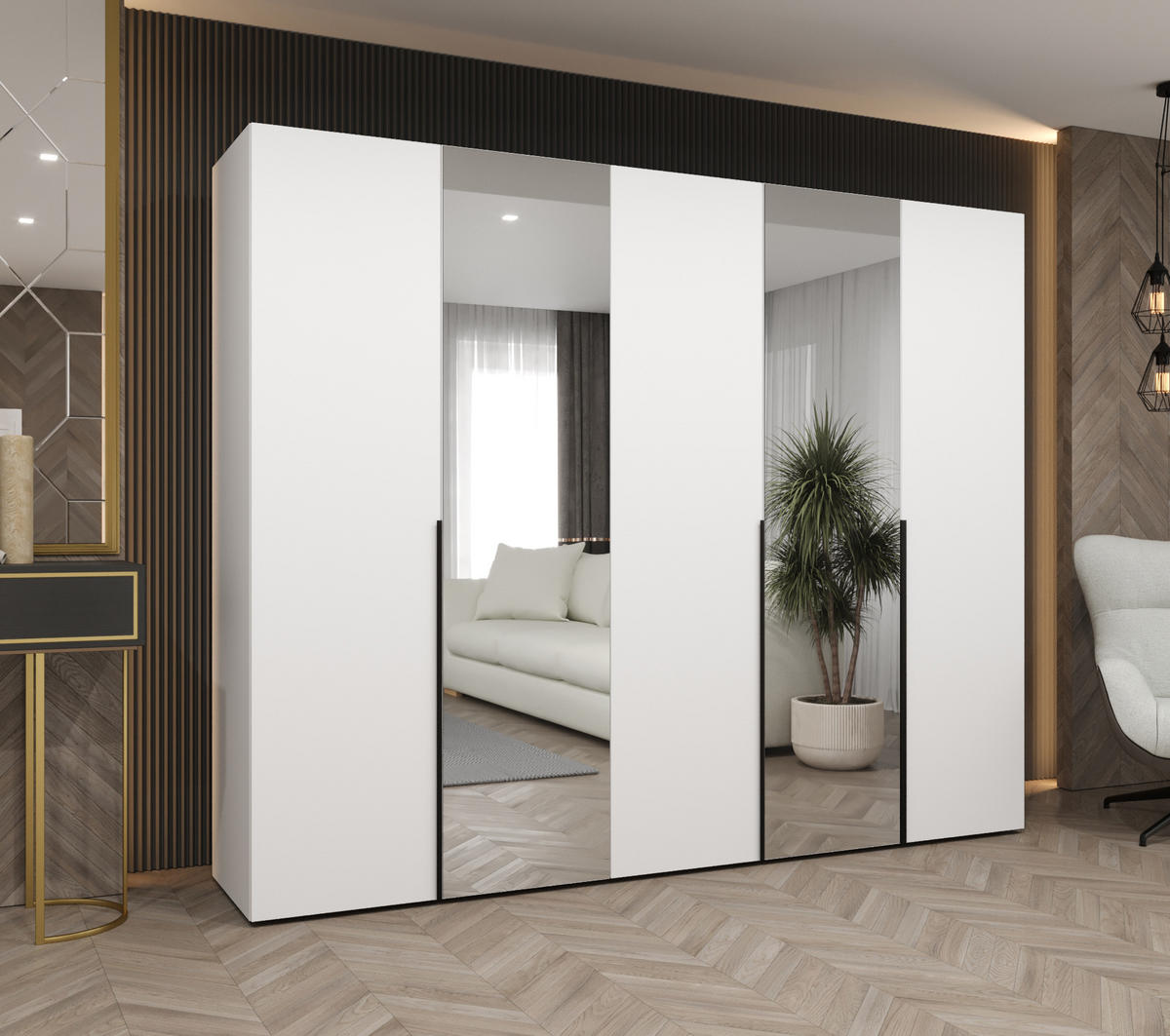 DREHTÜRENSCHRANK 202/250/52 5-türig - Schwarz/Weiß, Holz (250/202/52cm) - Abiks Möbel