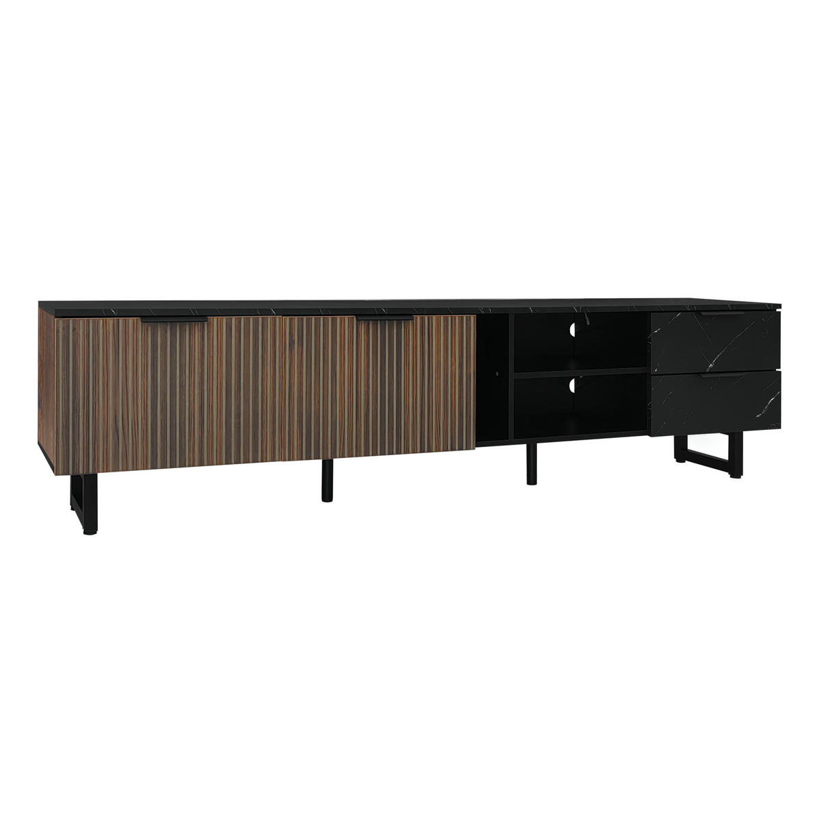 TV-LOWBOARD aus MDF 200x38x50 cm Schwarz/Holzoptik mit LED-Beleuchtung, App-Steuerung und Stauraum - Schwarz, Holzwerkstoff (200/50/38cm) - IVMEU