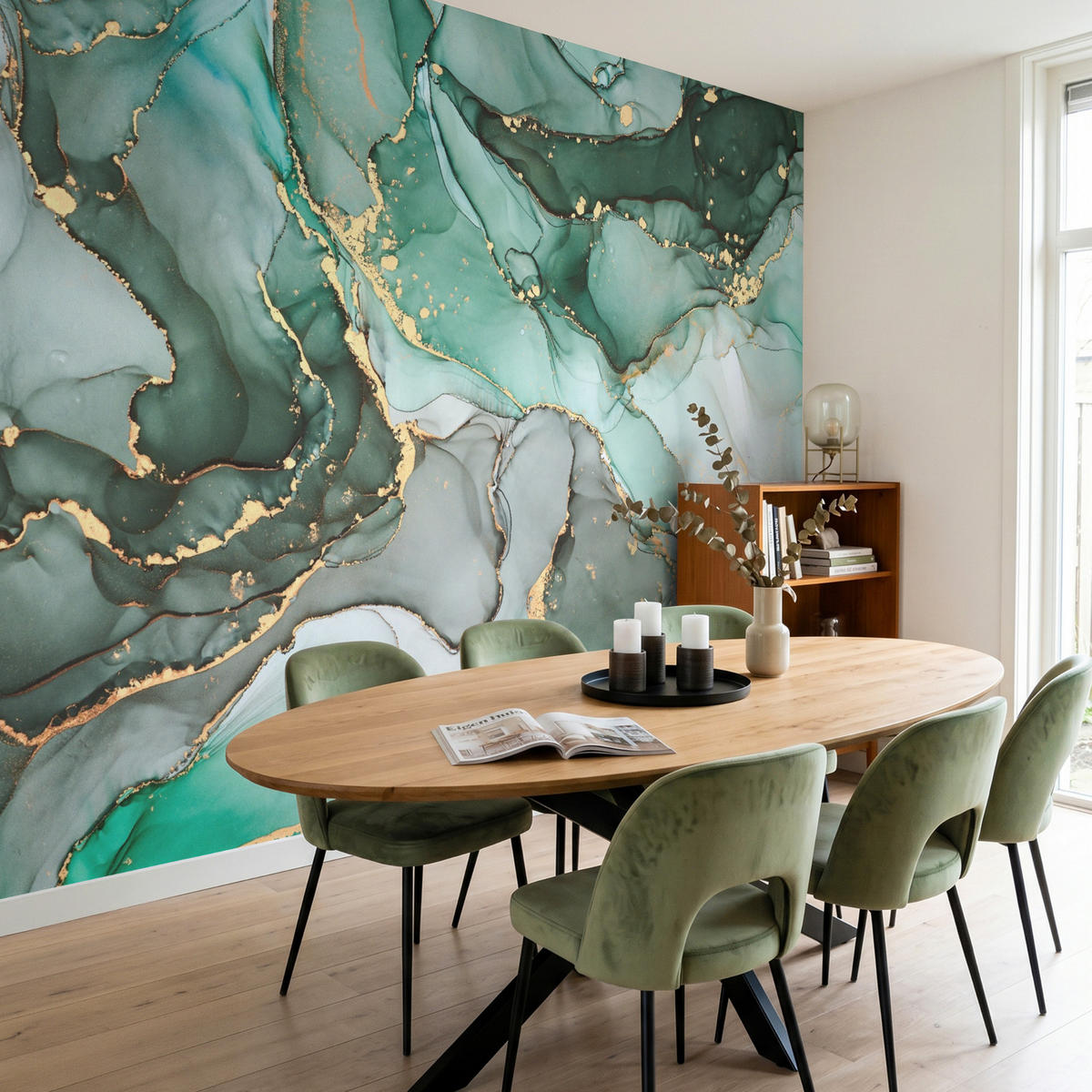 TAPETE - Gold - Marmor - Grün - Luxus - Marmoroptik - Grau - 280x220 cm - Grün, Papier (280/220cm) - OnlyWow