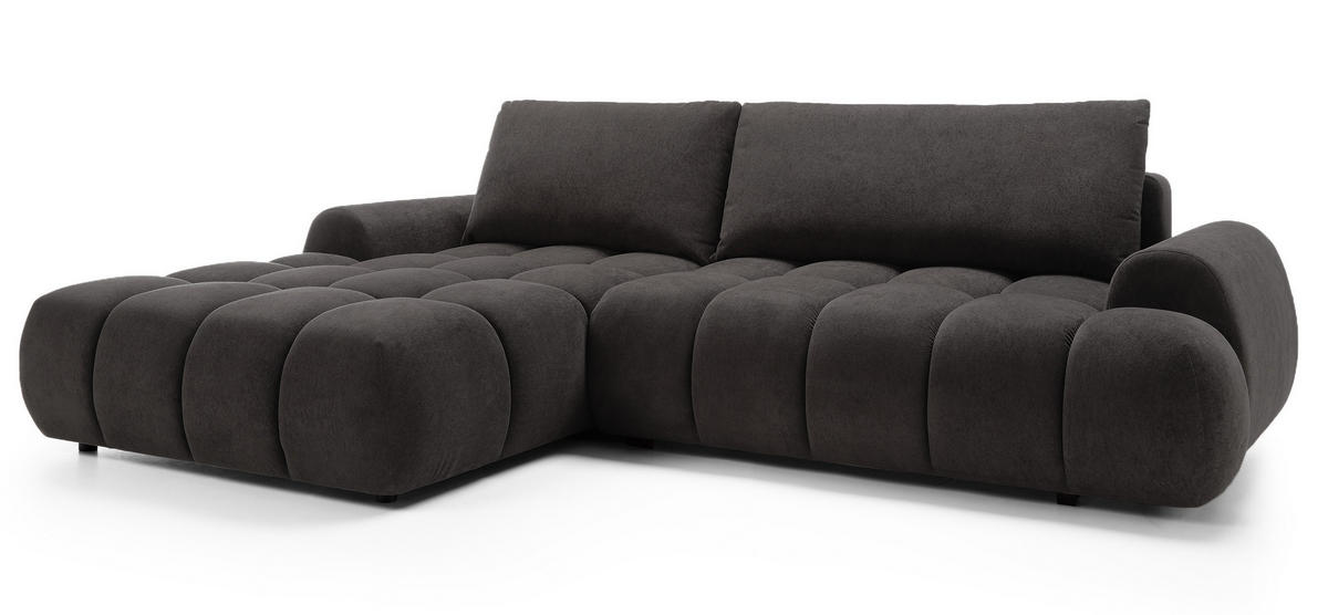 ECKSOFA 280 cm Valerio mit Bettkasten, 280 cm, Links, Schlaffunktion, Schwarz - Schwarz, Holz (280/177cm) - Emporius