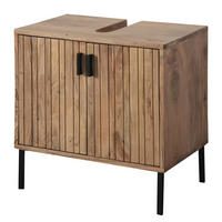 MASSIVER WASCHBECKENUNTERSCHRANK - Massivholz Akazie - Schwarz/Akaziefarben, Holz/Metall (60/60/32cm) - home24