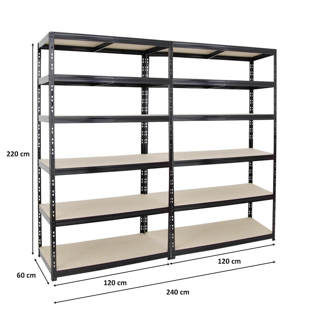 SCHWERLASTREGAL Giant Tiger XL 2er-Set mit 2x 220x120x60 cm Fachlast 265 kg 6-Ebenen Schwarz - Schwarz, Metall (240/220/60cm) - PROREGAL