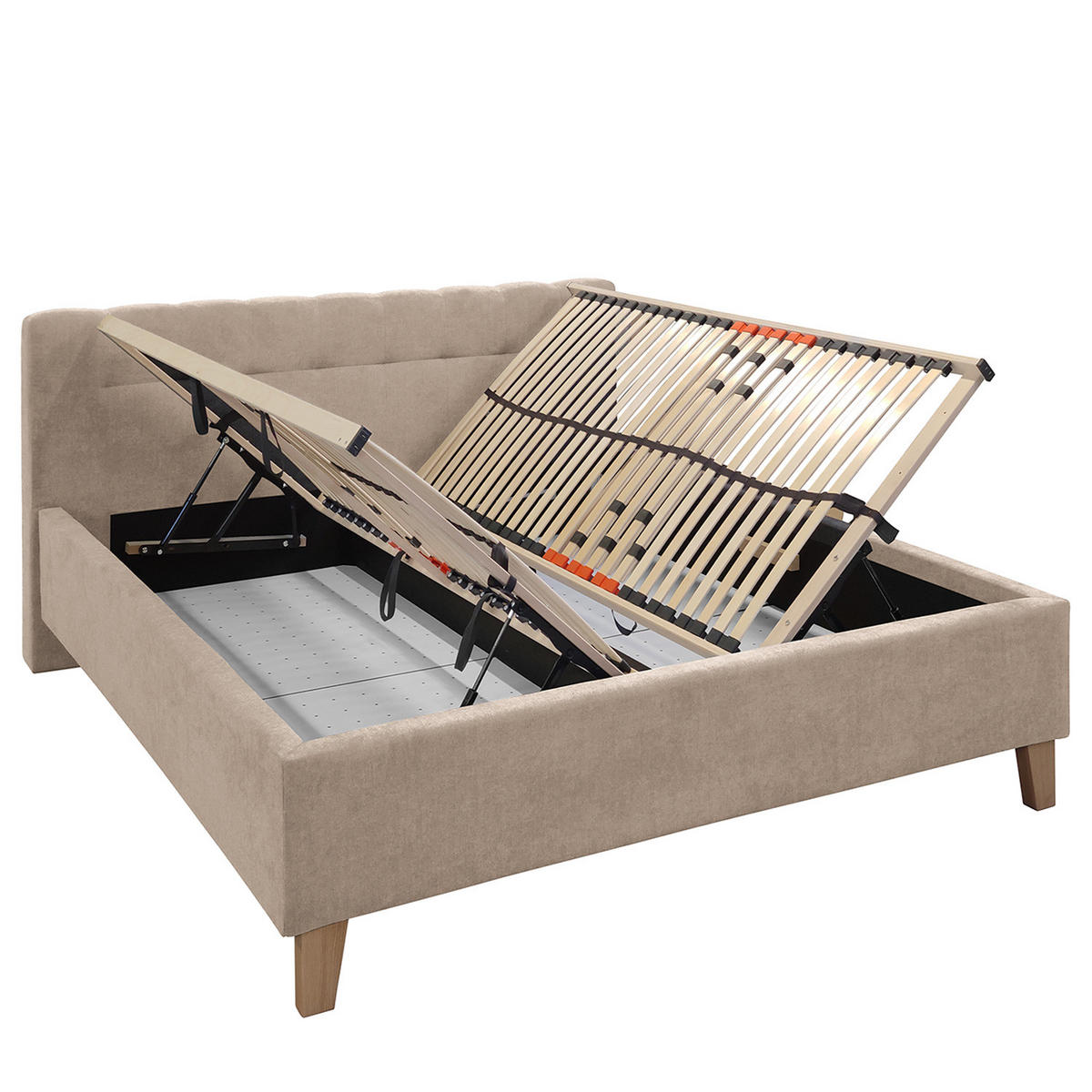 POLSTERBETT - Samt - Beige, Textil (160/200cm) - home24