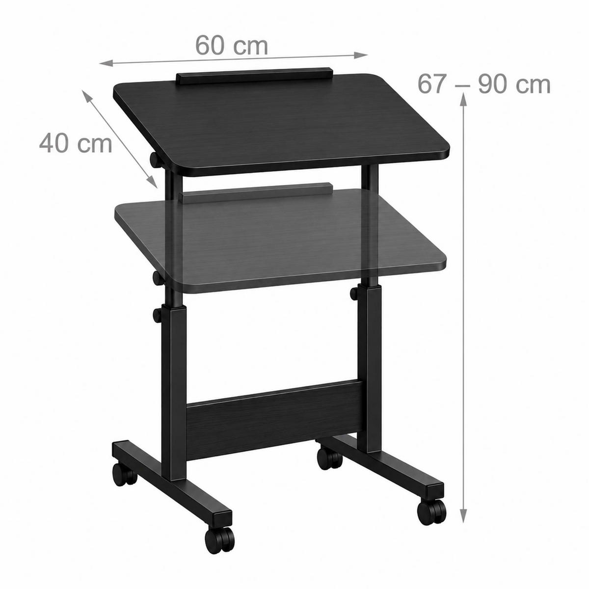 MASĂ negru reglabilă pe înălțime 60x40 cm - negru, material plastic/compozit lemnos (40/60/90cm) - Relaxdays