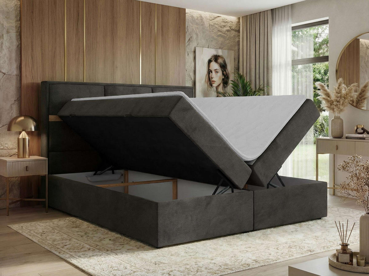 POSTEL BOXSPRING ORVO 160/200 - Tmavě šedá Samet - Topper Visco - H4 - černá/tmavě šedá, textil/plast (160/200cm) - MKS