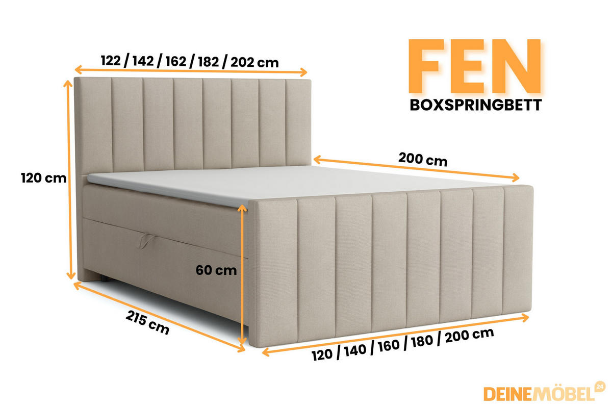 BOXBETT FEN 160/200 Velours Beige mit Taschen-Federkernmatratzen 7 Zonen H4 - Beige, Holz/Holzwerkstoff (160/200cm) - Deine Möbel 24