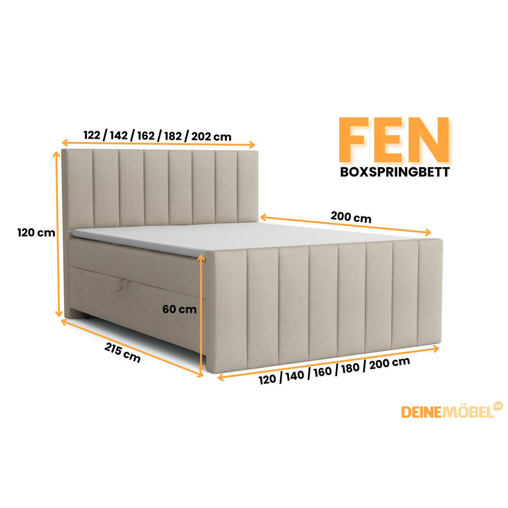 Thumbnail - Deine Möbel 24 Boxbett, Beige, Textil, H3, 180x200 cm, Schlafzimmer, Betten, Boxspringbetten