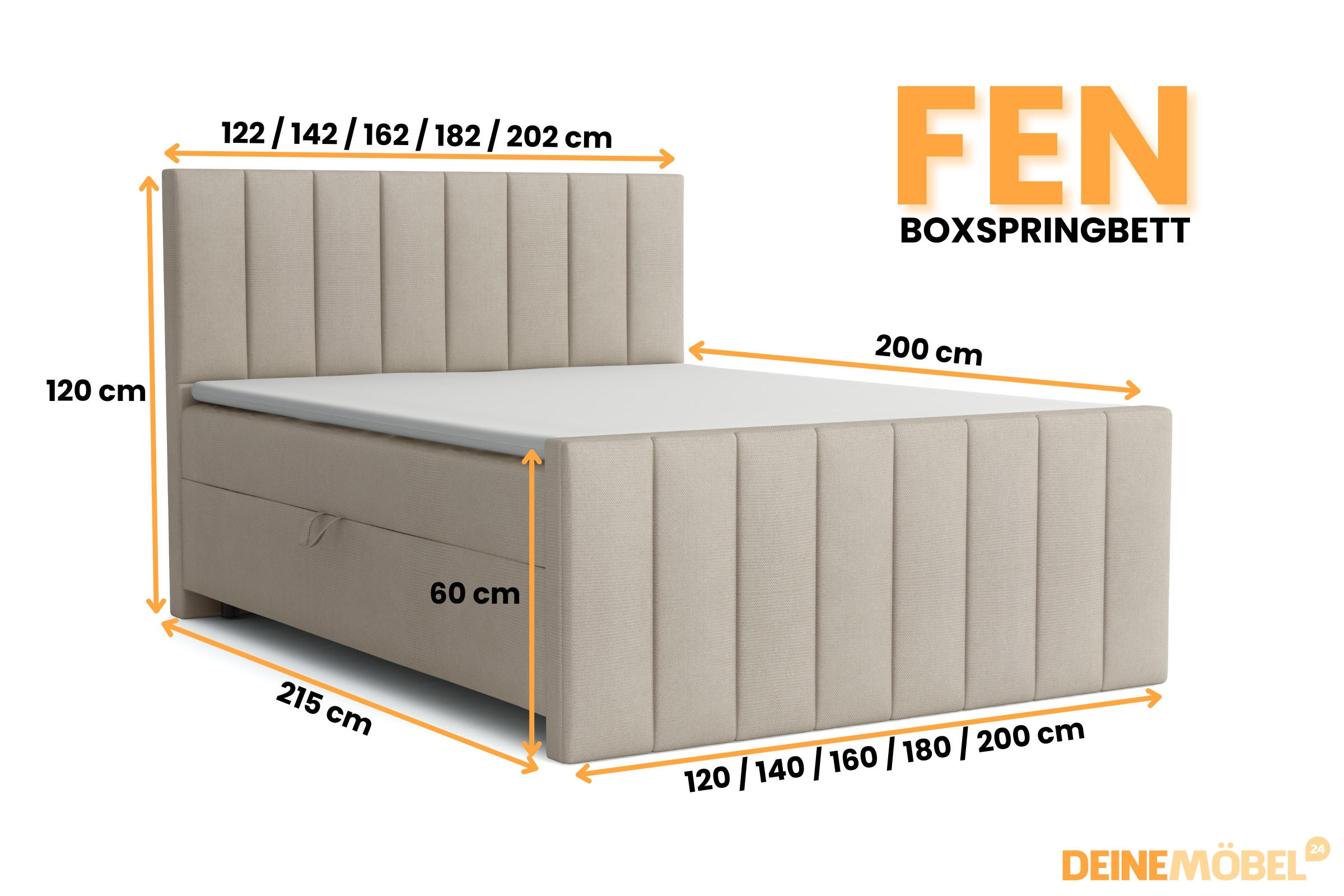 Thumbnail - Deine Möbel 24 Boxbett, Beige, Textil, H4, 200x200 cm, Schlafzimmer, Betten, Boxspringbetten